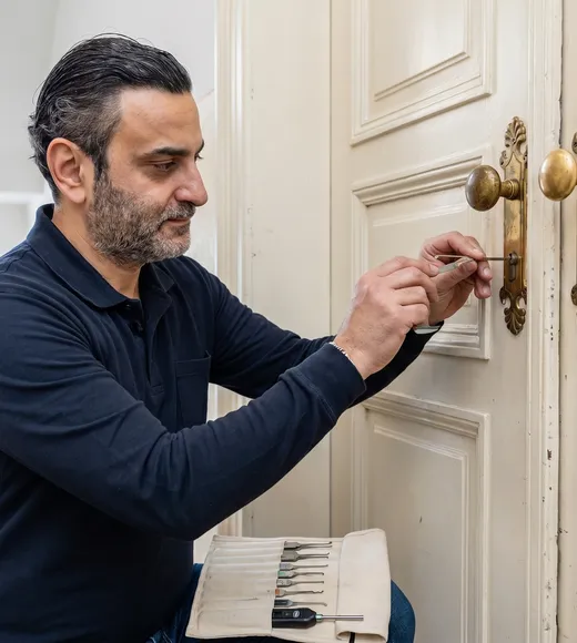 Mier Haimov öffnet eine zugefallene Wohnungstür in Wien schadenfrei — KeyStar Aufsperrnotdienst